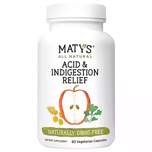Maty’s All Natural Acid & Indigestion Relief – Safe & Effective Heartburn Relief Made with Ginger, Turmeric & More – Capsules, 60 Count