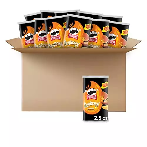 Pringles Scorchin', Potato Crisps Chips, Cheddar, Snacks On the Go, 2.5oz Can(Pack of 12)