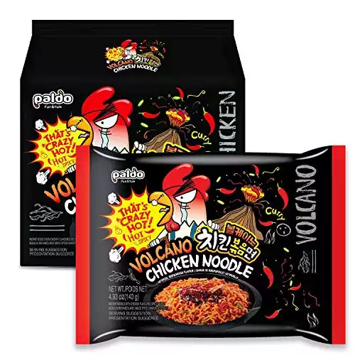 PALDO FUN & YUM Volcano Hot & Spicy Chicken Flavored Instant Ramen, 4.93 Ounce (Pack of 4)